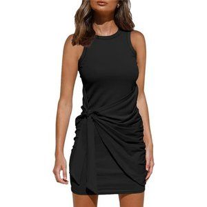 Women's Summer Casual Sleeveless Beach Tank Dress Bodycon Ruched Mini Dresses